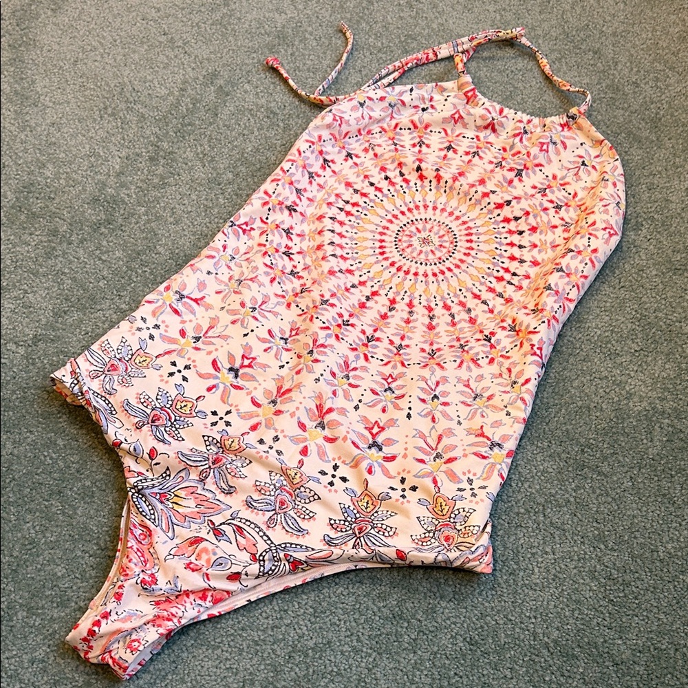 New Billabong Pink and Orange Patterned One Piece Swimsuit